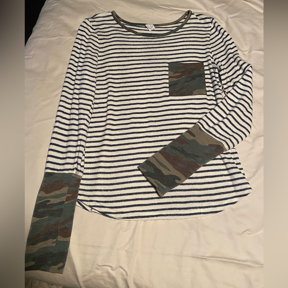 Super cute striped/camo sweater